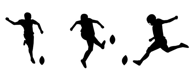 American football sport silhouette. Set, Various different poses, Isolated white background, Vector illustration.