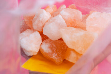 Himalayan Pink Salt Rock Crystals of Sodium in Isolated Background for Salt Lamp and Healthy Cuisine
