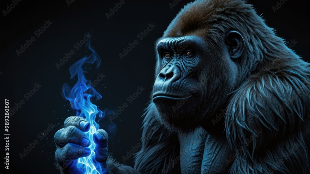 Poster Gorilla with Blue Flame