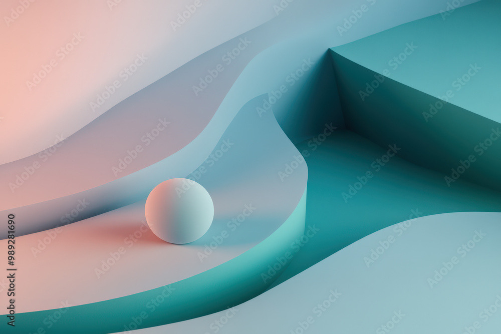 Poster abstract background white sphere standing on a curved surface with colorful light
