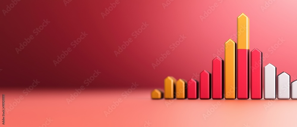 Poster colorful bar graph on red background for business use