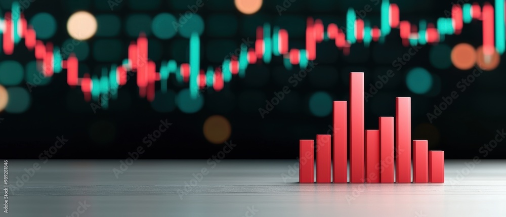 Poster colorful bar graph with candlestick chart background