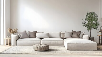 Cozy and Inviting Modern Living Room with Minimalist Stylish Decor and Plush Textiles Creating a Calming and Relaxing Atmosphere