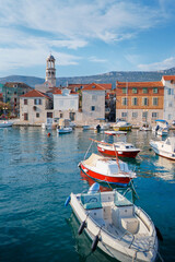 Kastel coast in Dalmatia,Croatia. A famous tourist destination on the Adriatic sea. Fishing boats...