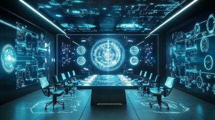 Futuristic Command Center with Holographic Displays