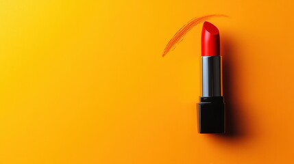 Bright Red Lipstick on Vibrant Orange Background