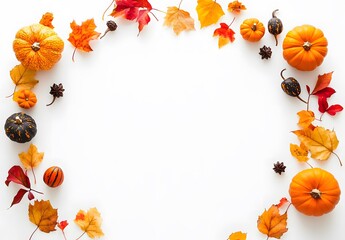 Autumn Leaves and Pumpkins Frame with Copy Space