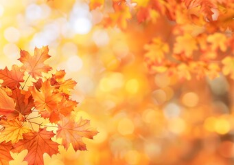 Autumn Leaves with Blurred Background - Orange and Red Colors