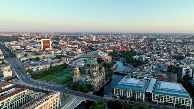 Aerial view of famous places Berlin Cathedral Berliner Dom on the Museum in the historic centre of Berlin , Germany