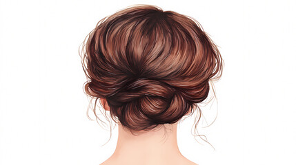 Naklejka premium A woman's hair is styled in a bun. The bun is on the top of her head and is pulled back