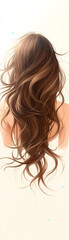 Fototapeta premium A woman's long brown hair is shown in a painting. The hair is styled in a way that it is flowing in the wind. The painting has a dreamy, ethereal quality to it