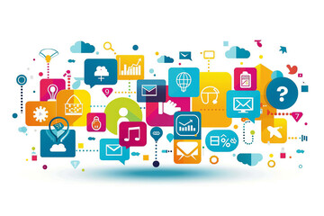 Fototapeta premium Internet of Things concept, social icon on 3d space, business and technology concept. Social network, social media 
