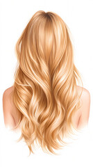 Naklejka premium A woman with long blonde hair is shown with a white background. The hair is long and wavy, and it is styled in a way that is both elegant and playful. Scene is one of confidence and sophistication