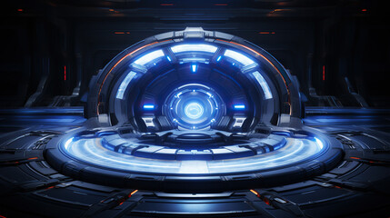 Obraz premium generated illustration of futuristic science scene with a circular structure in the middle.