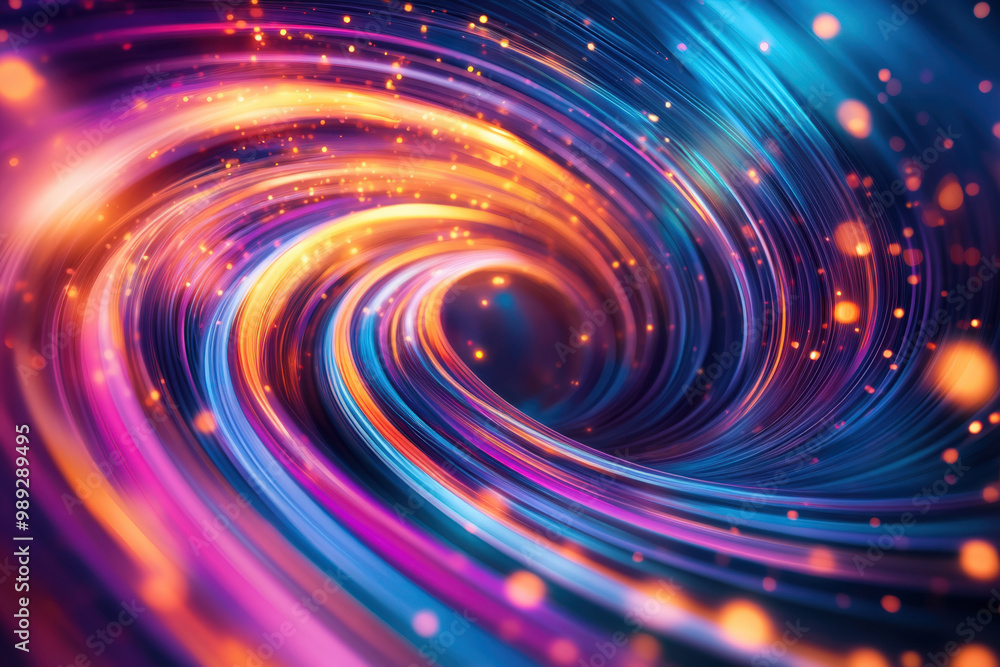 Poster abstract swirl background forming a colorful vortex with light trails, a mesmerizing and vibrant des