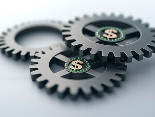 Luxurious Golden Dollar Sign Gear Trio on Metallic Background - Precision Wealth Concept