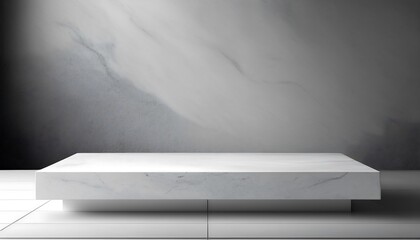 Obraz premium 3D product table in an empty studio against a black wall. Podium for presentation. Concrete dark surface. Marble luxury countertop mockup. 