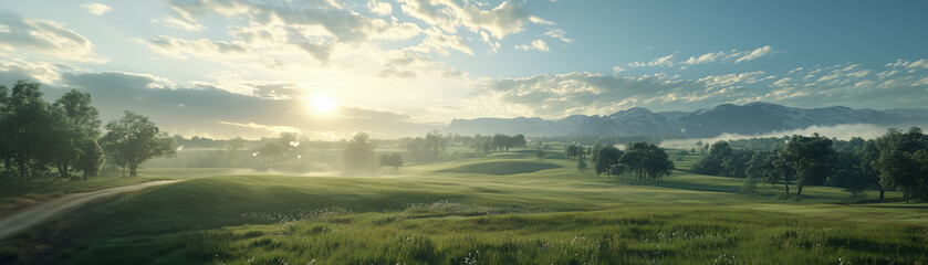 Obraz premium The panorama of green fields running in waves to the horizon creates a harmonious landscape filled with freshness and natural beauty