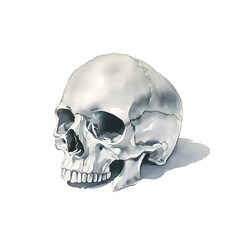 human skull in watercolor isolated on transparent background