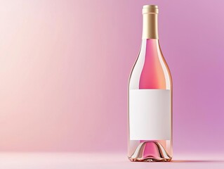 Wine bottle with blank label against a gradient background, soft shadows, versatile mockup for diverse branding purposes