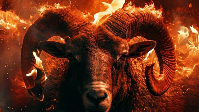 Majestic ram emerges from flames in a stunning display of power and intensity