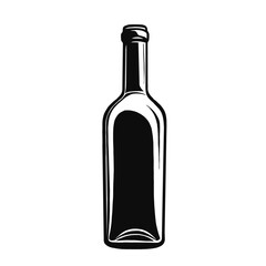 Black and white simple vector graphic logo of wine bottle with straight neck and bottom on white background