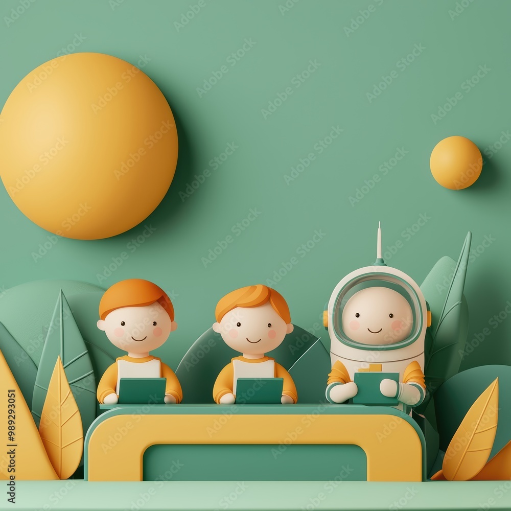 Poster Fun Cartoon Characters in a Colorful Space Setting