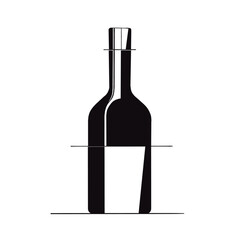 Wine bottle, vector graphics, simple lines and shapes, minimalist style, white background, black line drawing