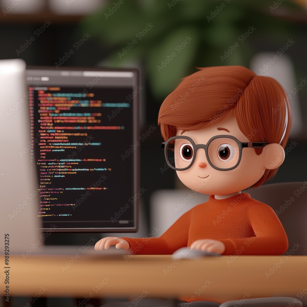 Poster young programmer working on code in a cozy environment