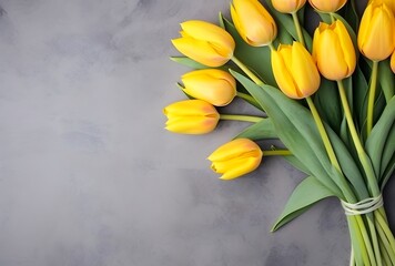 Obraz premium Yellow Tulips Bouquet Spring Floral Background
