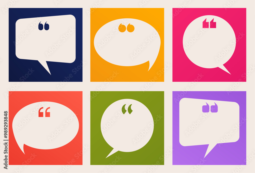 Poster review template. speech mark, quotation post message for customers in social media, feedback colorfu