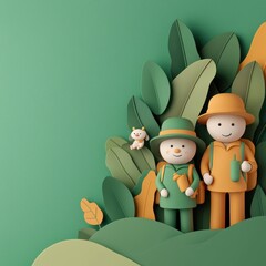 Cute cartoon characters in a vibrant green environment