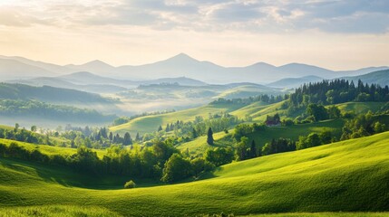 Fototapeta premium Rolling Hills and Majestic Mountains