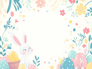 Obraz premium A rabbit is sitting in a basket of eggs