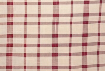 Beige and Red Checkered Linen Fabric Texture