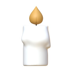 3d white candle with melting wax.