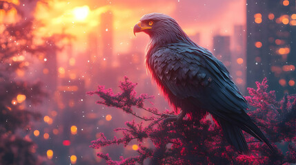 Eagle Perched on a Tree Branch Illustration