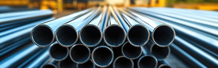 A stack of stainless steel pipes showcases the metallurgical industry's structure