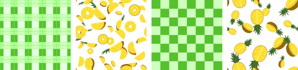 Tropical fruit seamless pattern background with pineapple repeat, gift wrapping paper, abstract textile