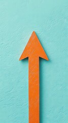 A thin orange arrow pointing up on a plain mint background