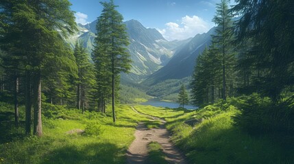 hiking trail winding through a dense pine forest