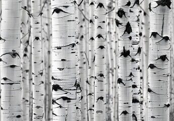 Black And White Aspen Tree Forest Close Up