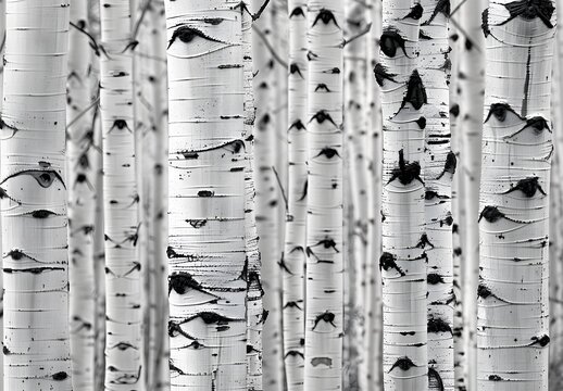 Black And White Aspen Tree Forest Close Up
