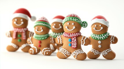 Naklejka premium Christmas Gingerbread Cookie Cartoon Characters on white background