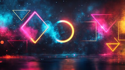 Abstract geometric shapes in vibrant neon colors
