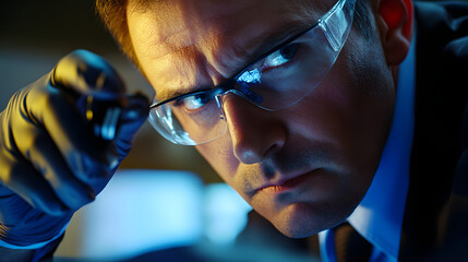 A police detective examining evidence at a crime scene.
