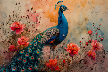 Peacock watercolor painting