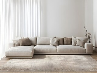 Cozy and Inviting Modern Living Room with Large Comfortable Sectional Sofa Minimalist Stylish Decor and a Mix of Vintage Inspired Elements for an Eclectic Vibe