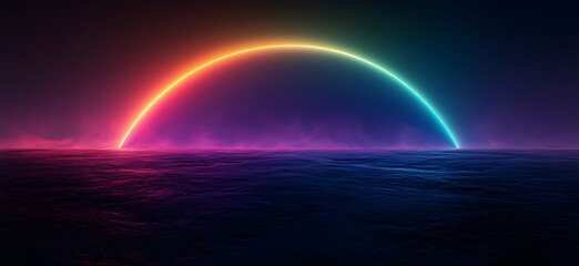 Neon Gradient Arc Over Dark Landscape