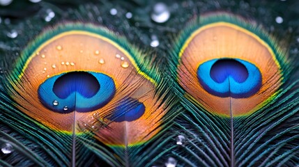 Naklejka premium Peacock Feather Close-up, Abstract Image, Texture, Pattern Background, Wallpaper, Cover and Screen of Smartphone, PC, Laptop, 9:16 and 16:9 Format